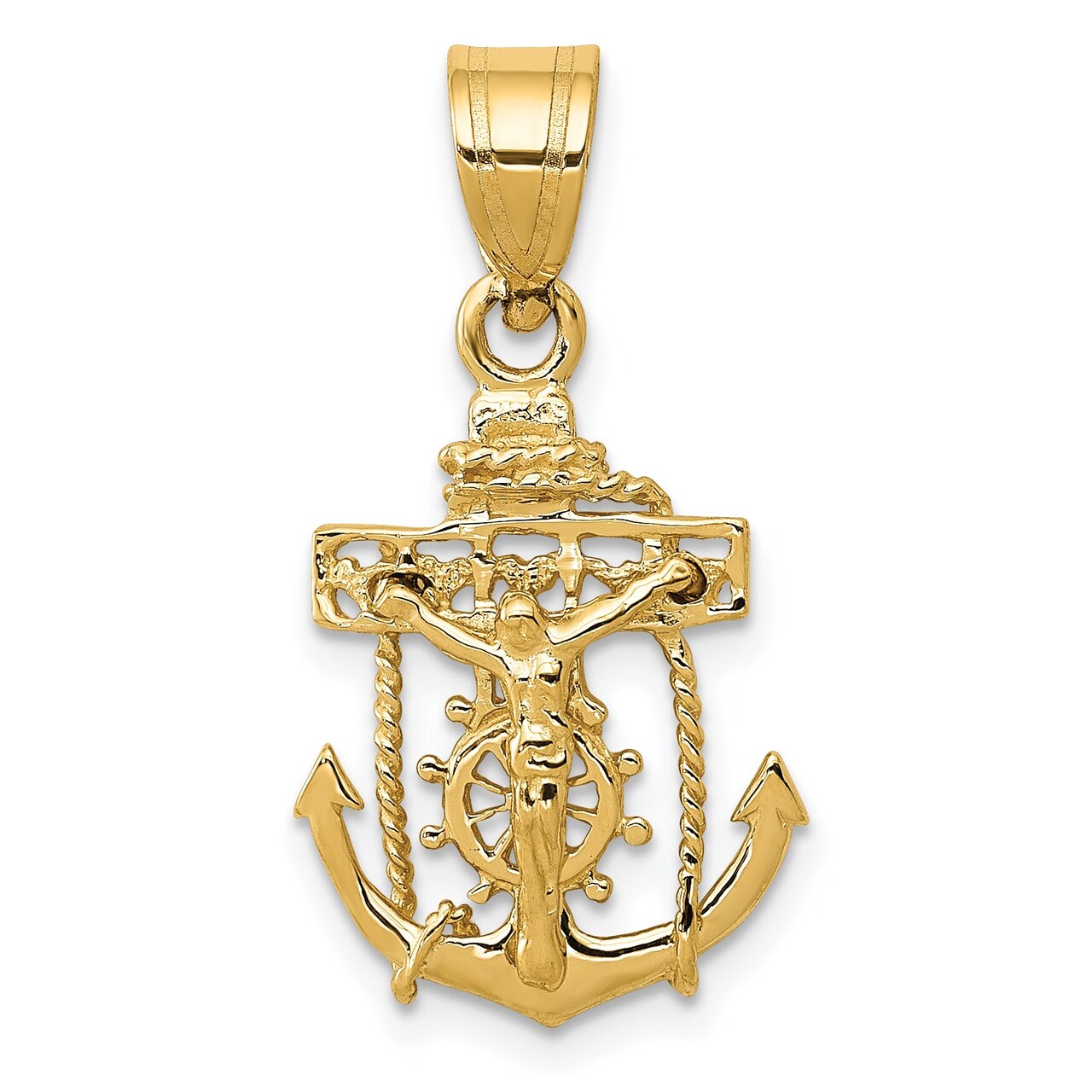 14K Yellow Gold Mariners Cross Pendant Charm Jewelry 26mm x 14mm